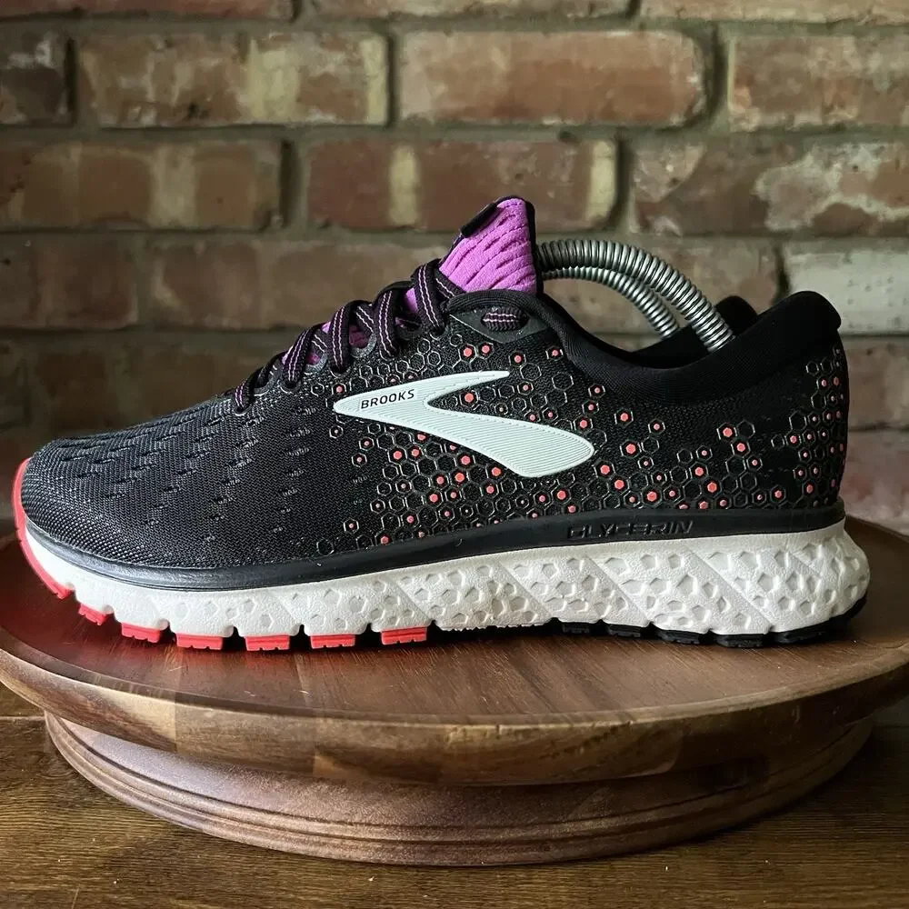 Brooks Glycerin 17 Cushion Black Fiery Coral Running Shoes Sneakers Womens 7 W
